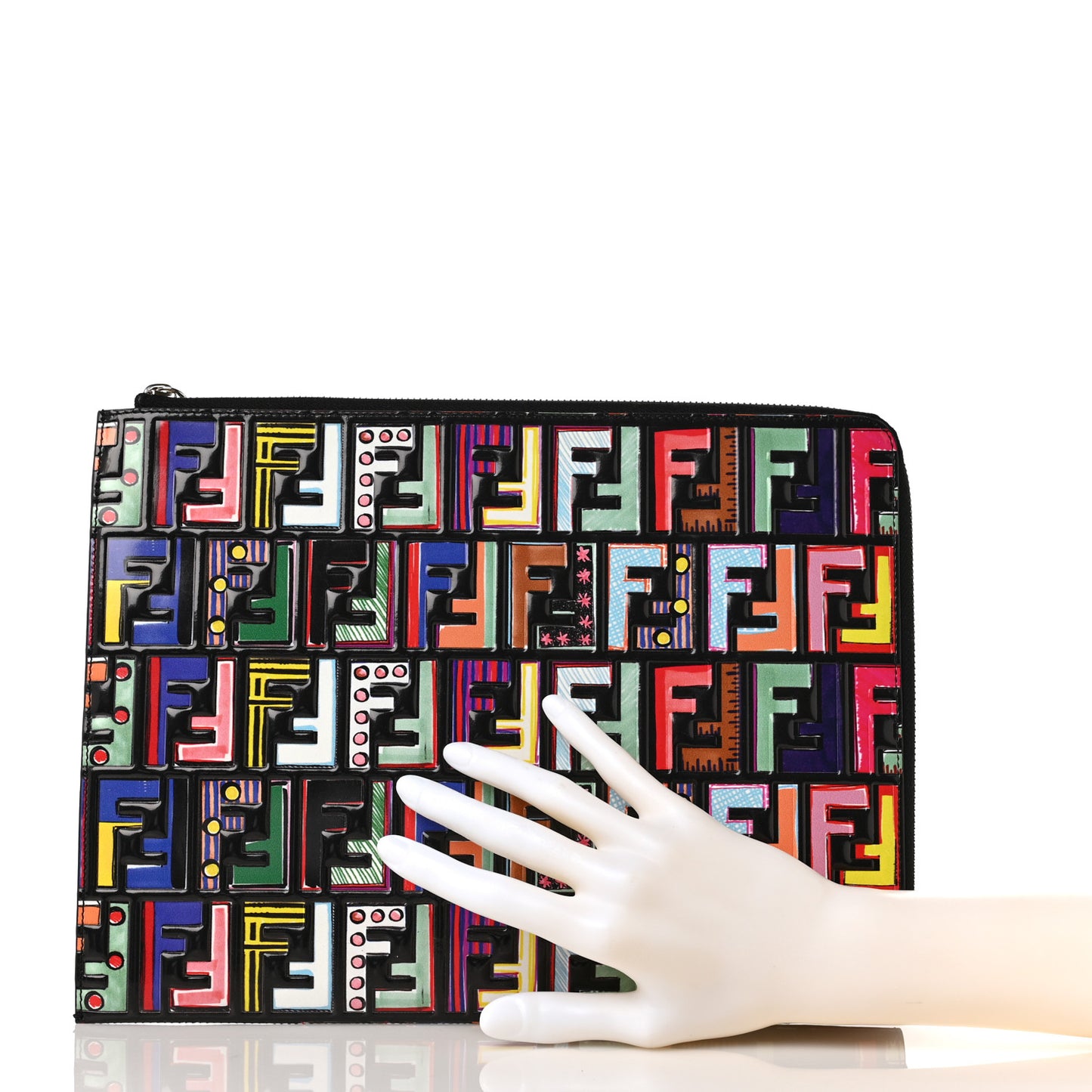 Vitello Dolce Fun Fair Embossed Zip Around Pouch Black Multicolor
