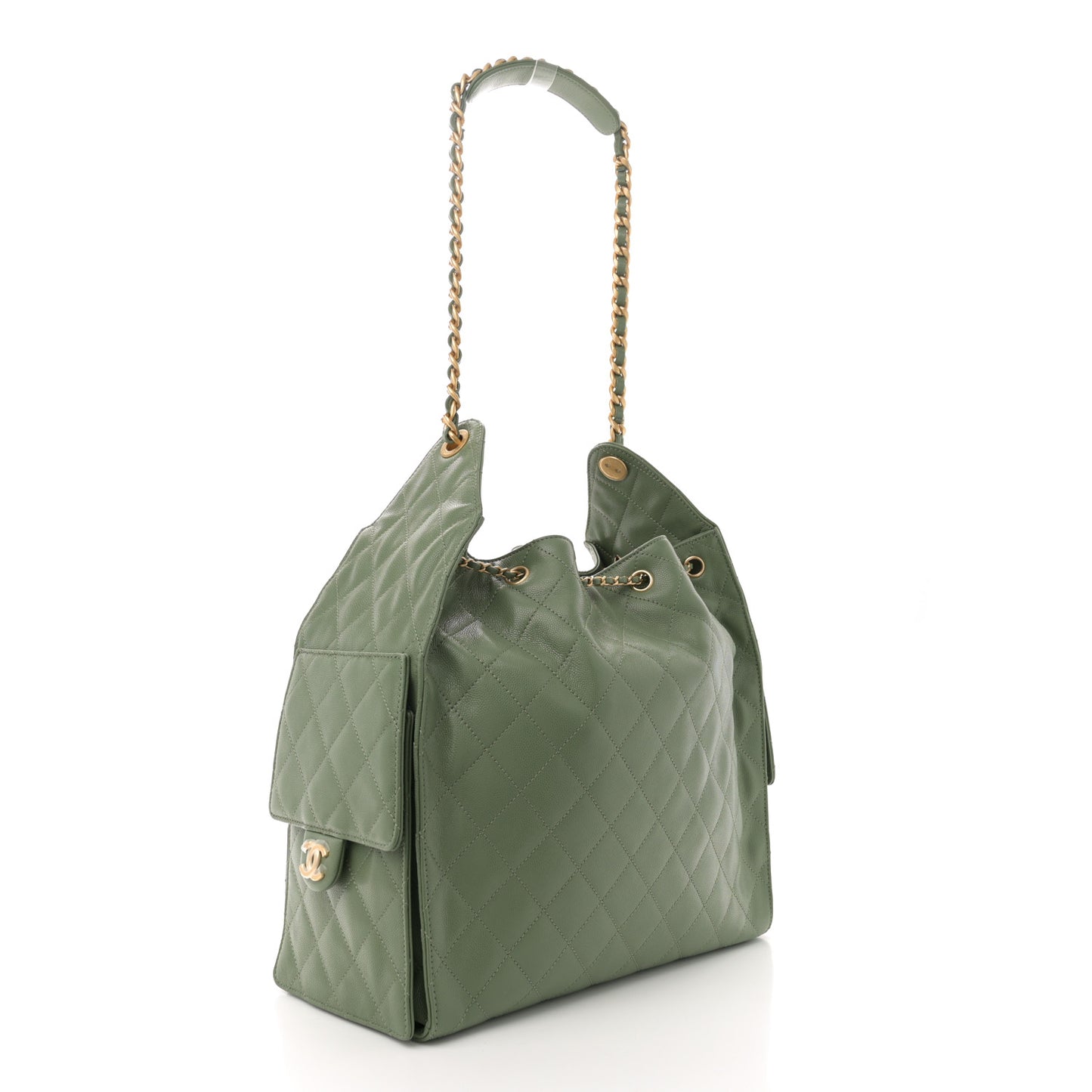Caviar Quilted Medium Chanel 25 Handbag Khaki