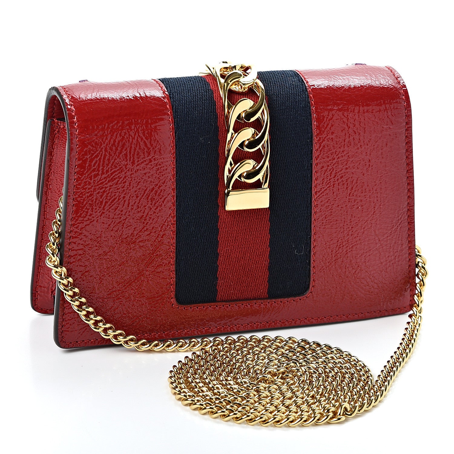 Gucci Patent Embroidered Super Mini Sylvie Chain Shoulder Bag Red 2 of 10