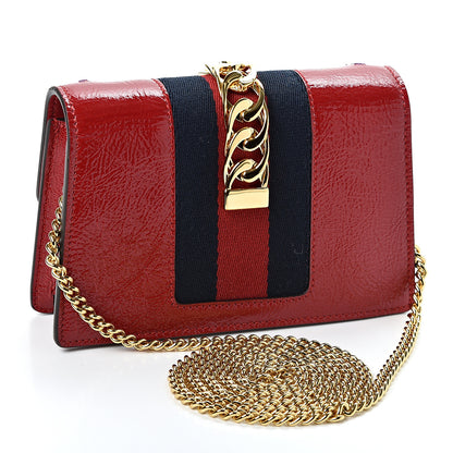 Gucci Patent Embroidered Super Mini Sylvie Chain Shoulder Bag Red 2 of 10