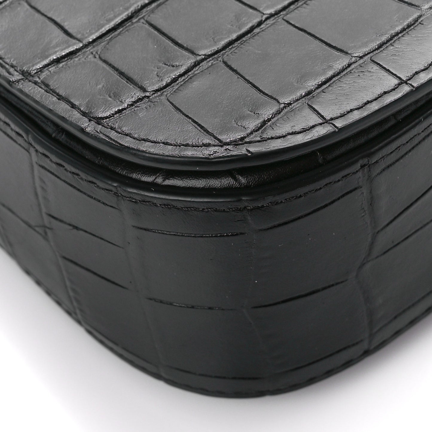 Deep Calfskin Crocodile Embossed Small Darley Black