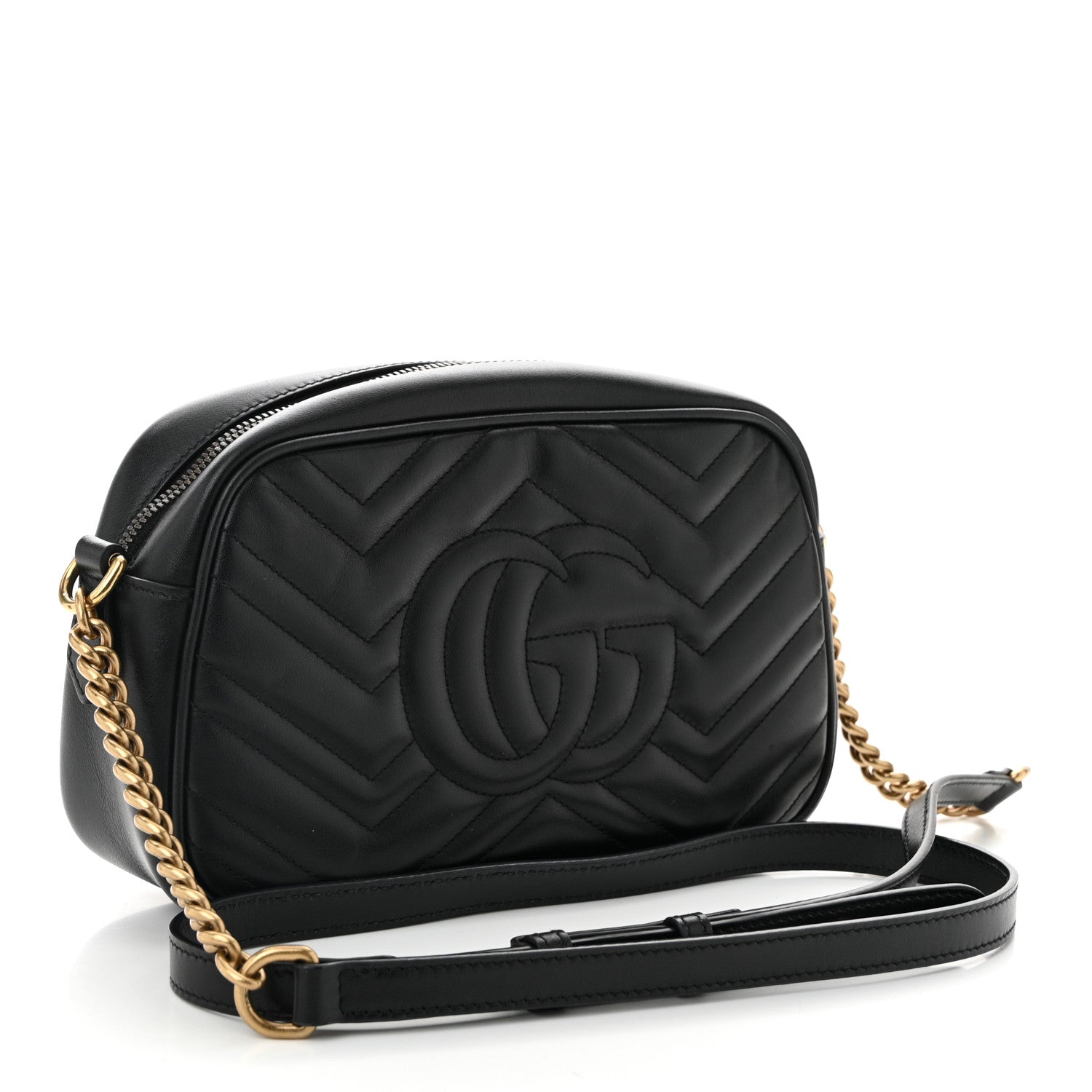 Gucci Calfskin Matelasse Small GG Marmont Chain Shoulder Bag Black 3 of 10