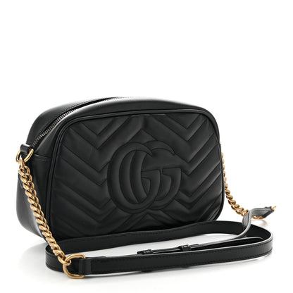 Gucci Calfskin Matelasse Small GG Marmont Chain Shoulder Bag Black 3 of 10