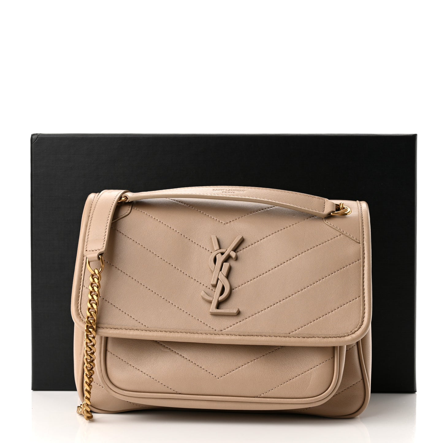 Lambskin Matelasse Monogram Baby Niki Chain Satchel Dark Beige