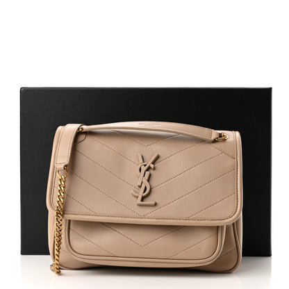 Saint Laurent Lambskin Matelasse Monogram Baby Niki Chain Satchel Dark Beige 10 of 10