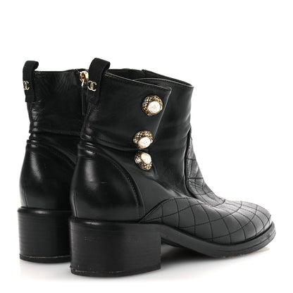 Chanel Lambskin Pearl Short Boots 38.5 Black 5 of 13