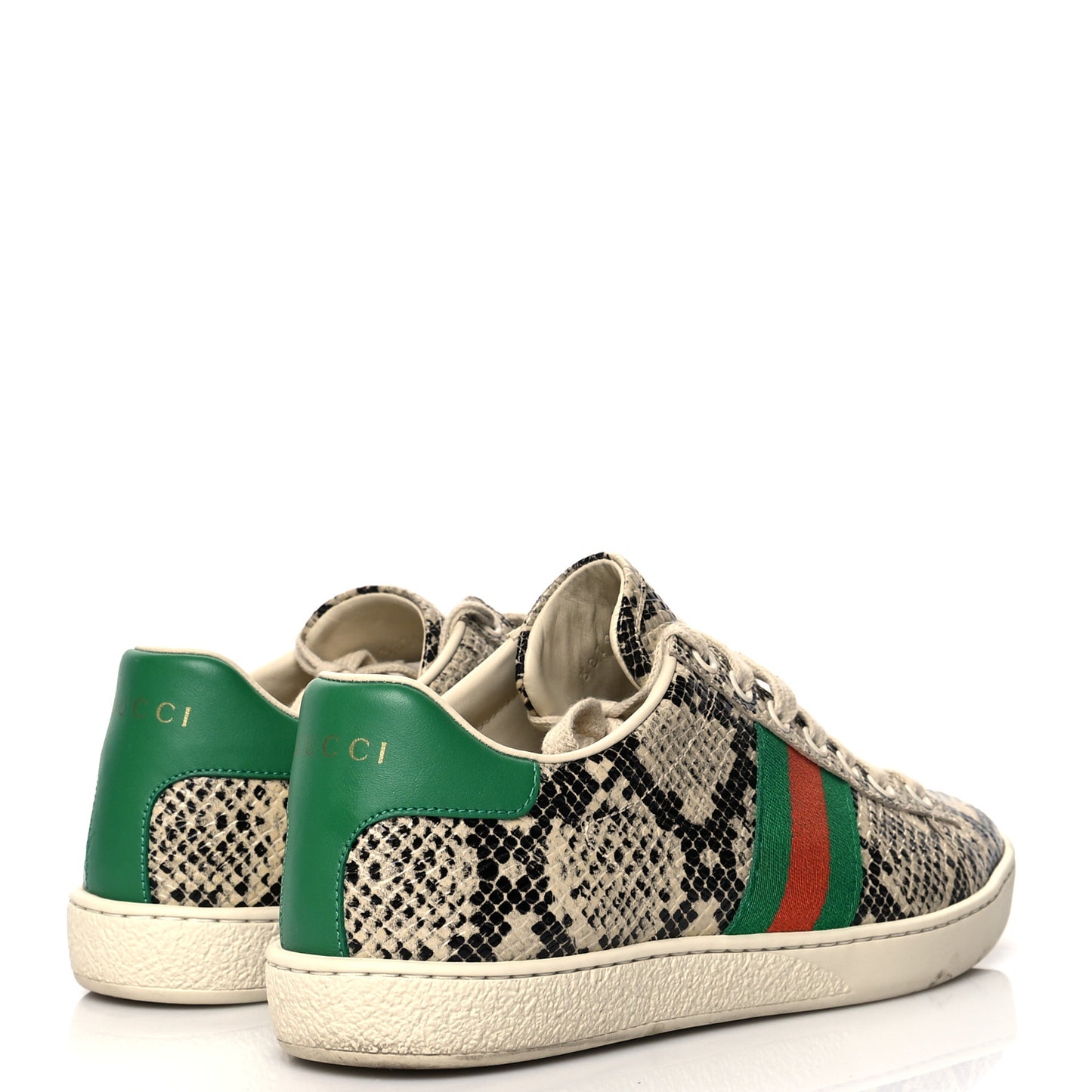 Calfskin Web Python Print Womens Ace Sneakers 37 Beige Avana New Shamarock