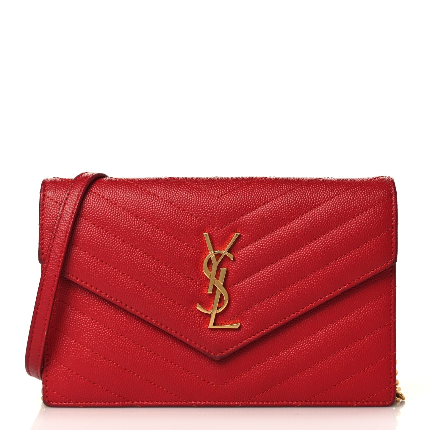 Grain De Poudre Matelasse Chevron Monogram Envelope Chain Wallet Red