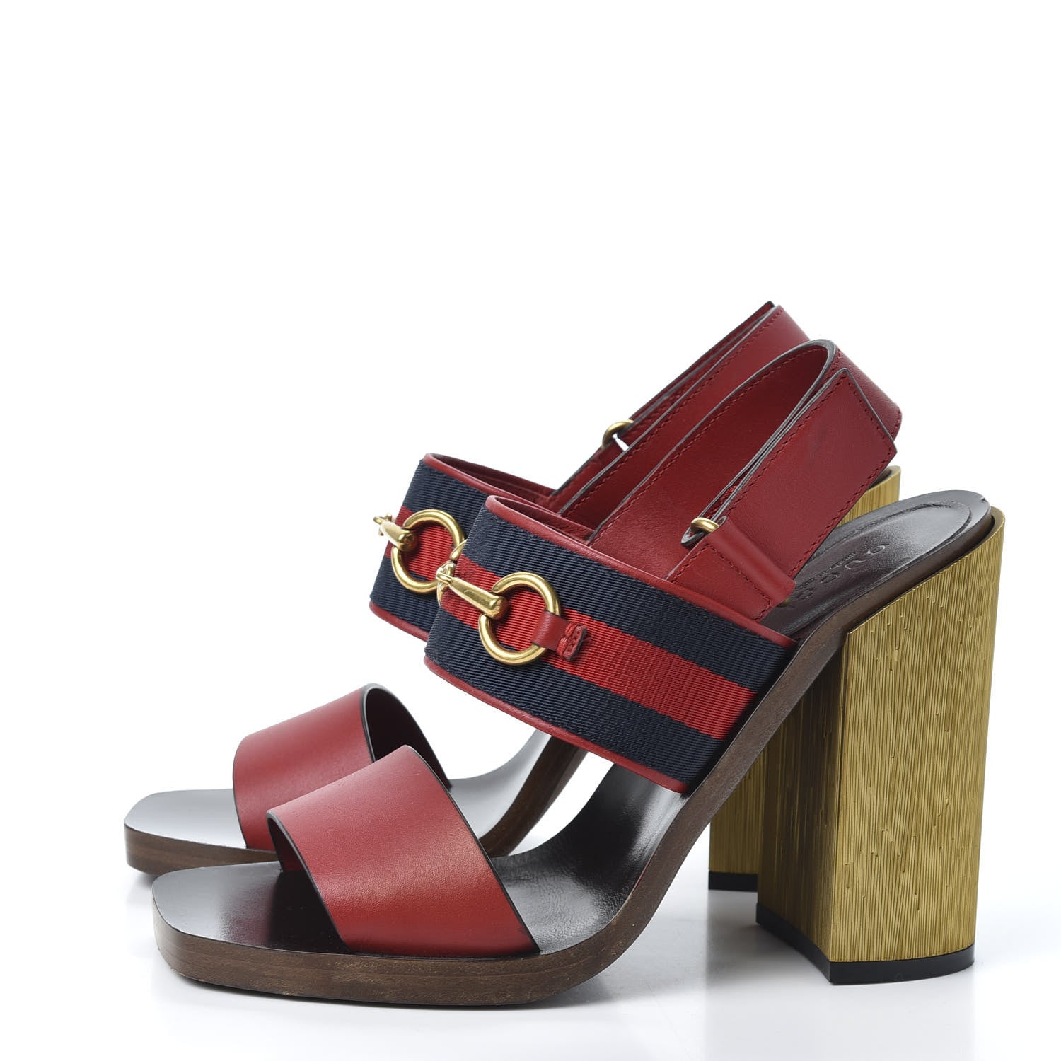 Gucci Calfskin Nylon Web Horsebit Lifford Sandals 37.5 Hibiscus Red 3 of 10