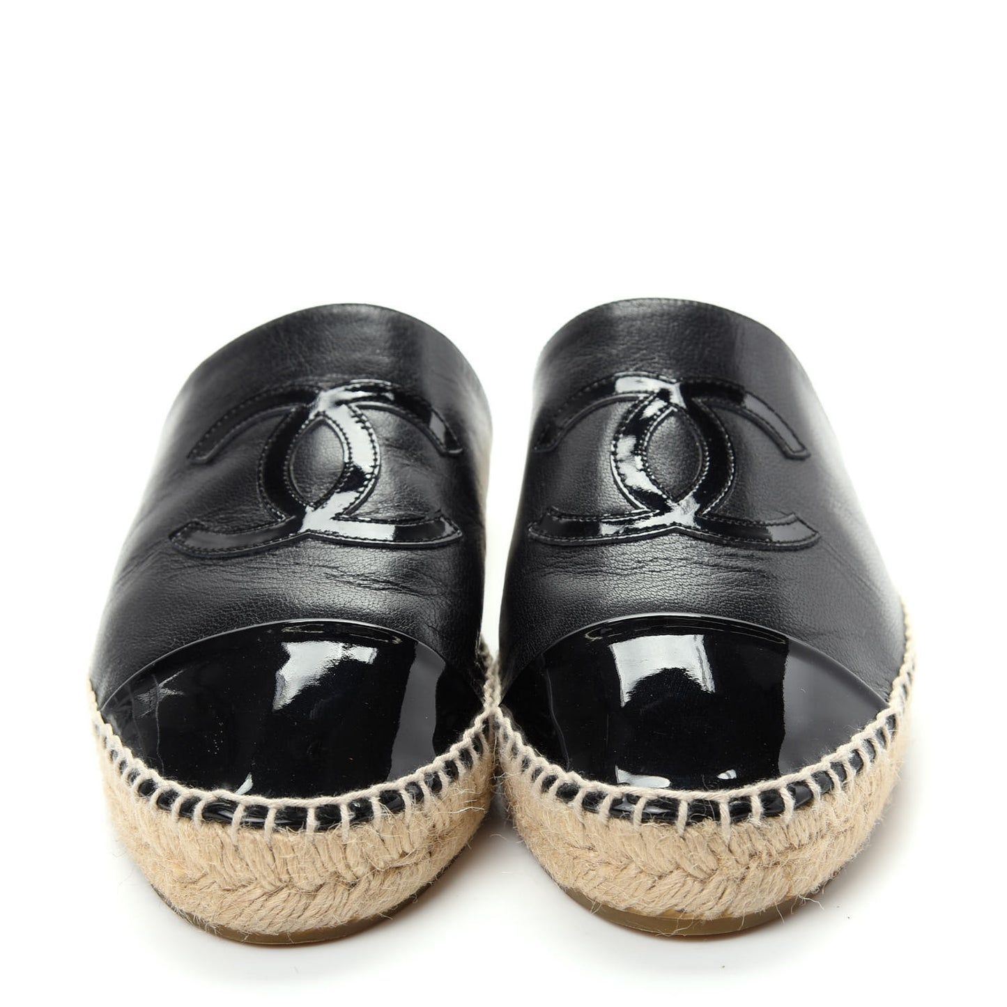 Goatskin Patent CC Espadrille Mules 40 Black
