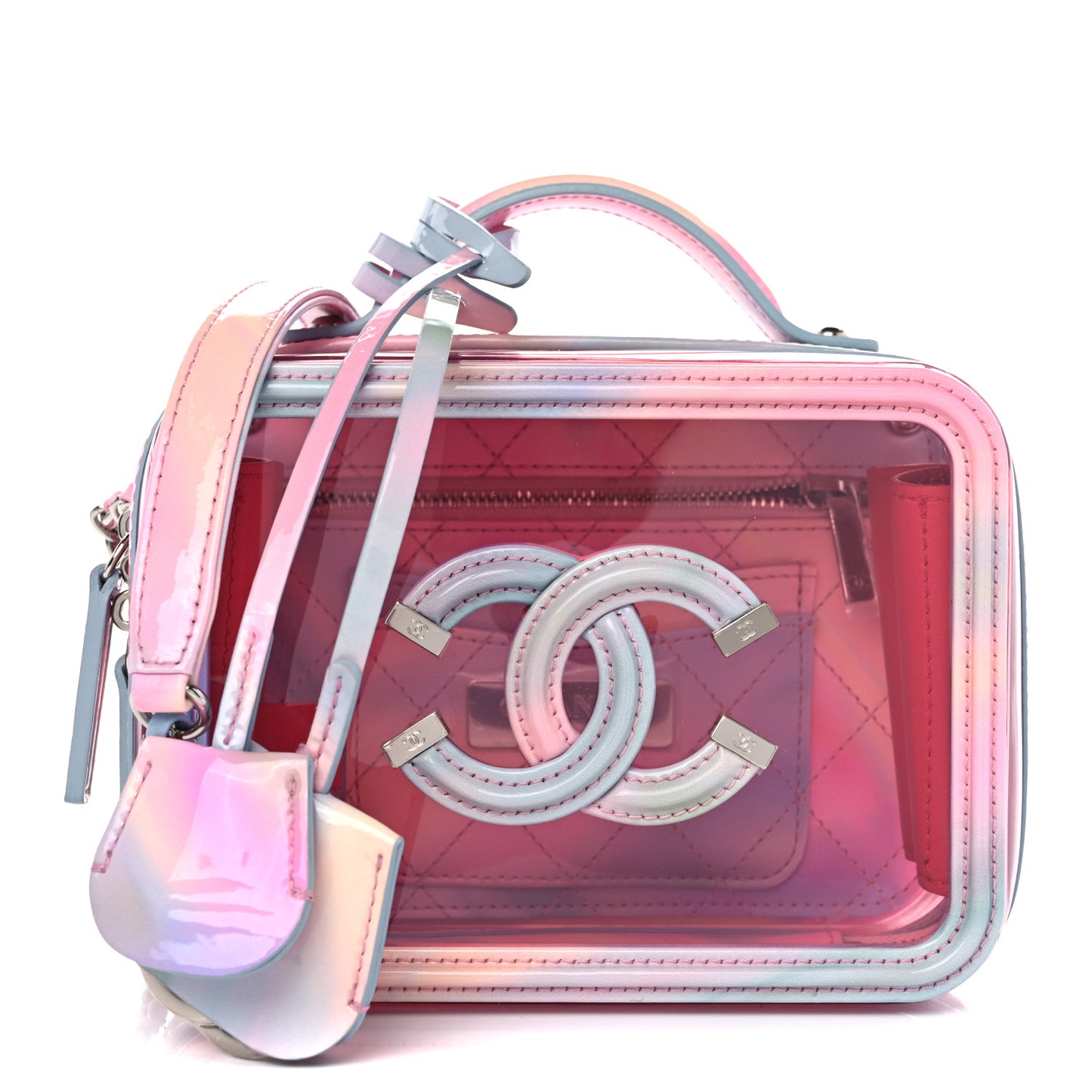 PVC Patent Calfskin Patent Lambskin Small CC Vanity Case Pink