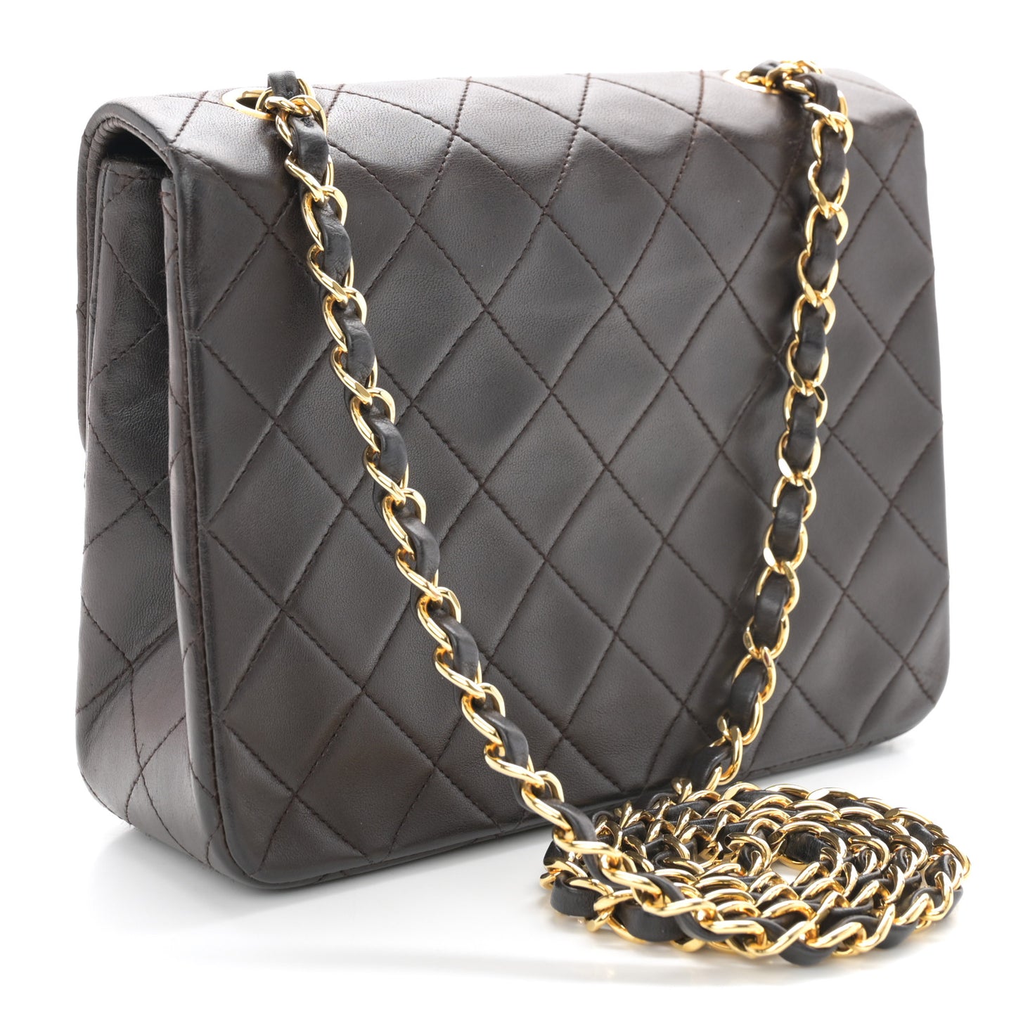 Lambskin Quilted Small Single Flap Brown