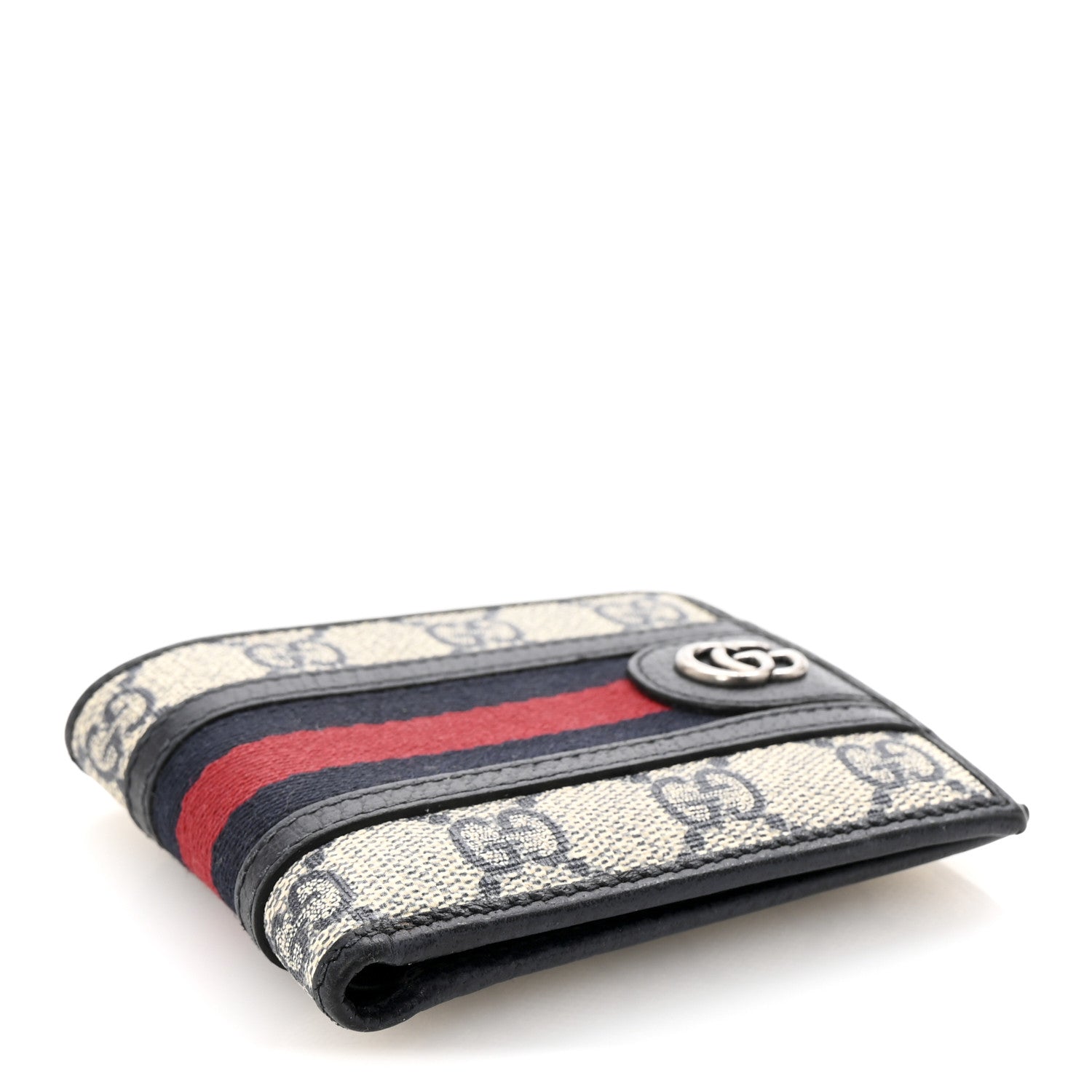 Gucci GG Supreme Monogram Web Mens Ophidia Bi-Fold Coin Wallet Beige Blue 7 of 14