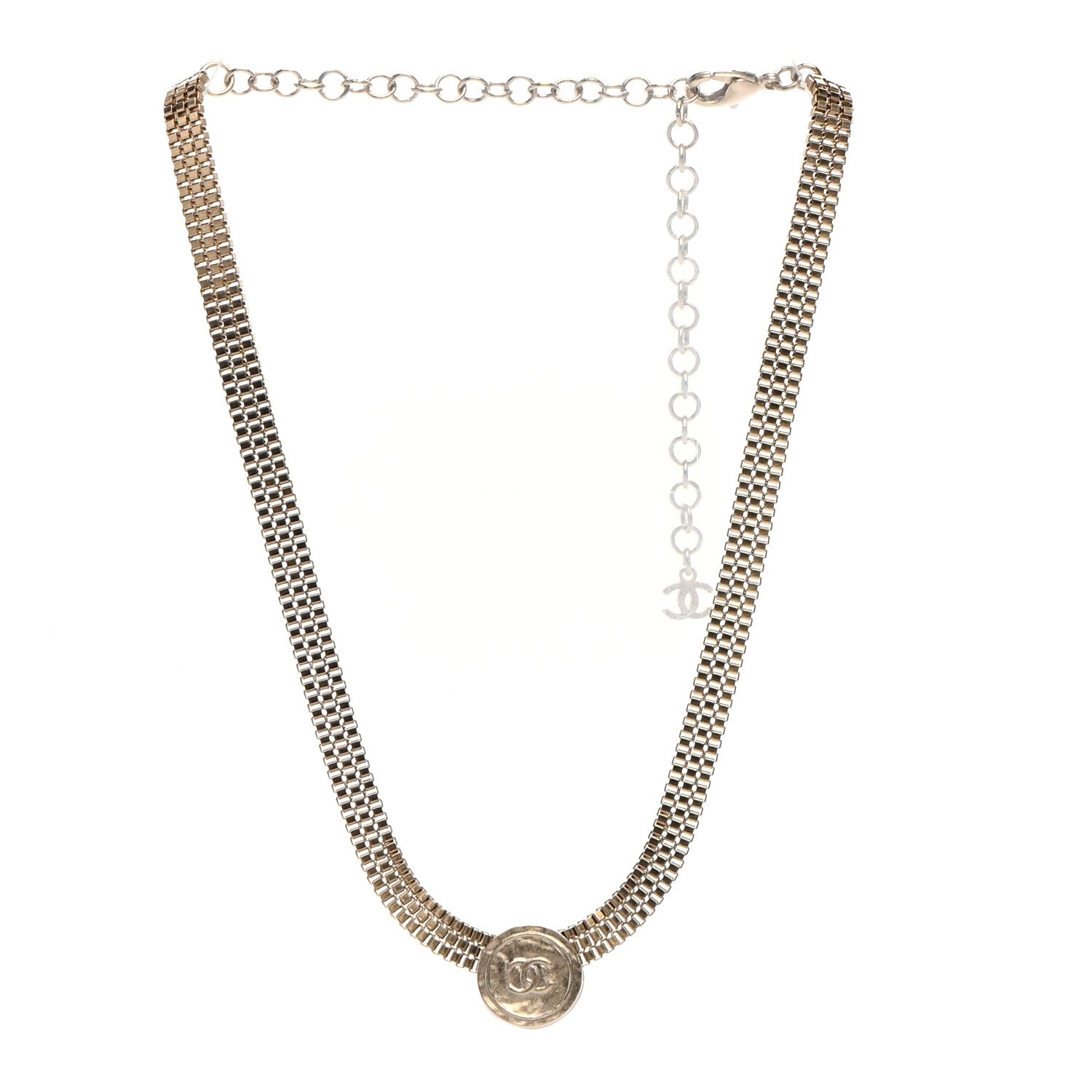 Chanel Metal Chain Link CC Medallion Choker Necklace Gold 3 of 5