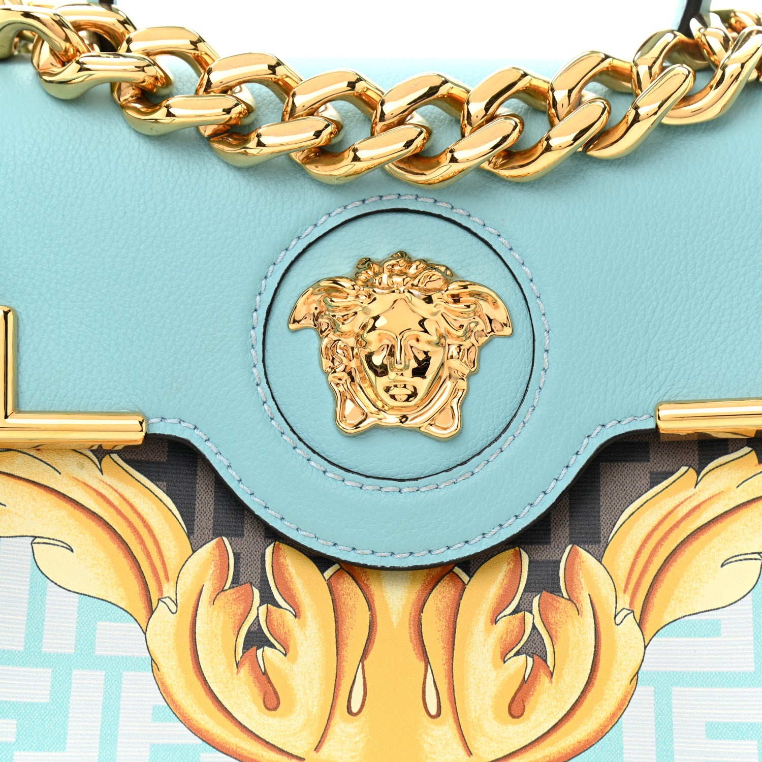 Versace X FENDI Grained Calfskin Fendace La Medusa Medium Top Handle Bag Baby Blue Multicolor 8 of 9
