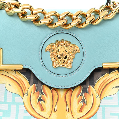 Versace X FENDI Grained Calfskin Fendace La Medusa Medium Top Handle Bag Baby Blue Multicolor 8 of 9