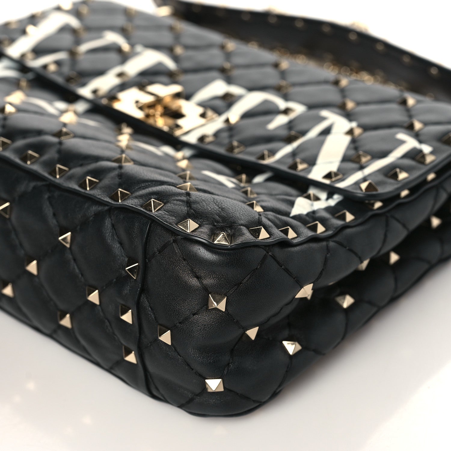 Valentino Garavani Lambskin VLTN Print Medium Rockstud Spike Shoulder Bag Black 8 of 8