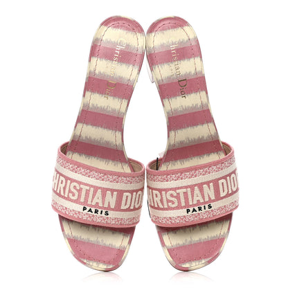Christian Dior Cotton D-Stripes Embroidered Dway 40mm Slide Sandals 39 Deep Nude 5 of 11