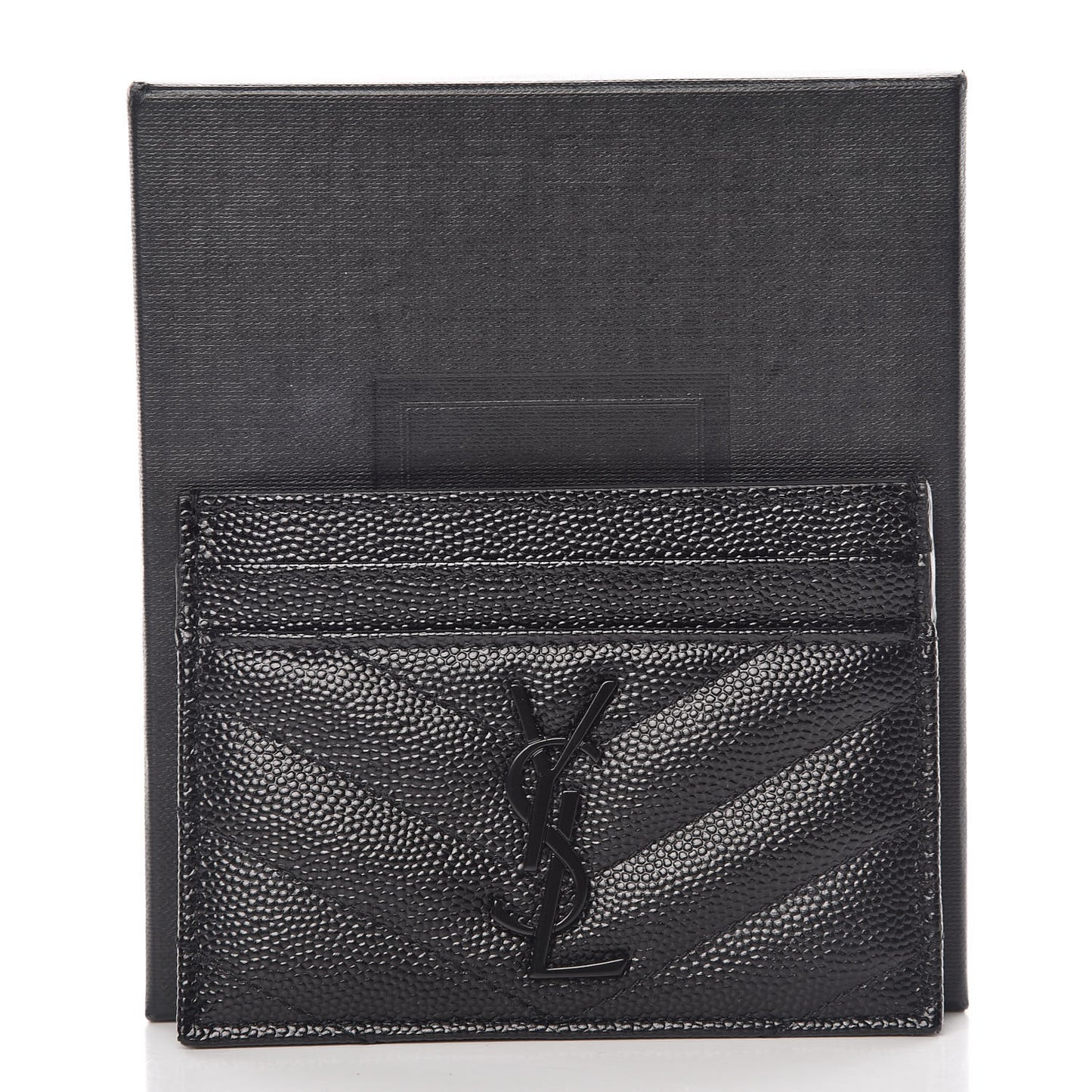 Grain De Poudre Matelasse Chevron Monogram Credit Card Case Black