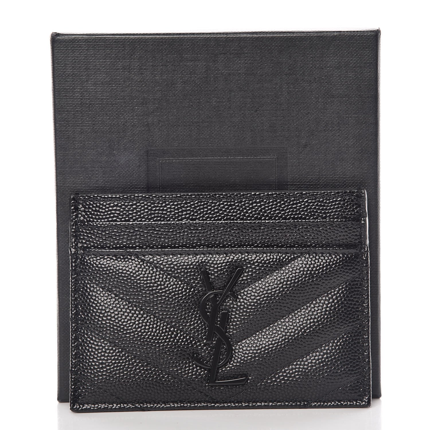 Saint Laurent Grain De Poudre Matelasse Chevron Monogram Credit Card Case Black 8 of 8