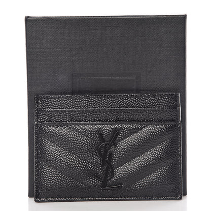 Saint Laurent Grain De Poudre Matelasse Chevron Monogram Credit Card Case Black 8 of 8