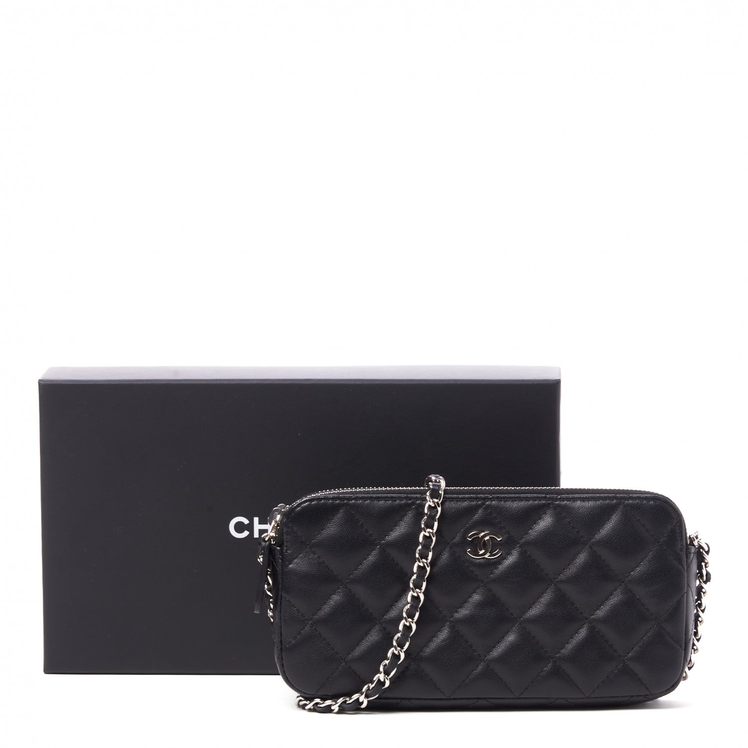 Chanel Lambskin Quilted Small Clutch With Chain Black 14 of 14