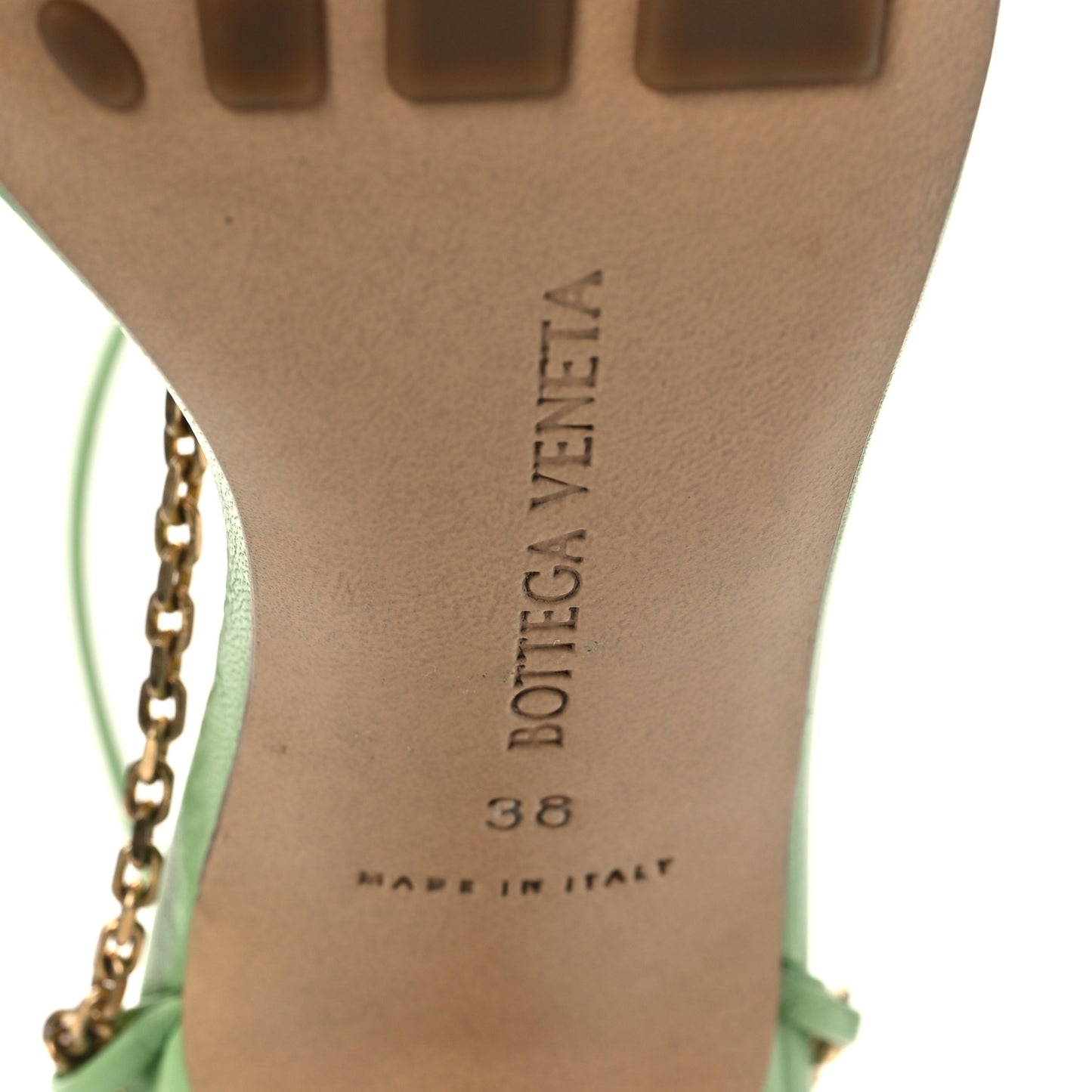 Lambskin Stretch Chain Strap 90mm Sandals 38 Pistachio