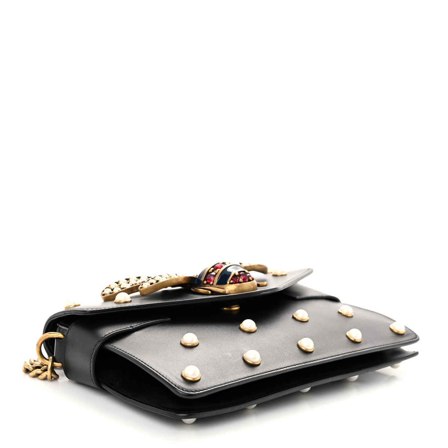 Nappa Pearl Studded Mini Queen Margaret Broadway Shoulder Bag Black