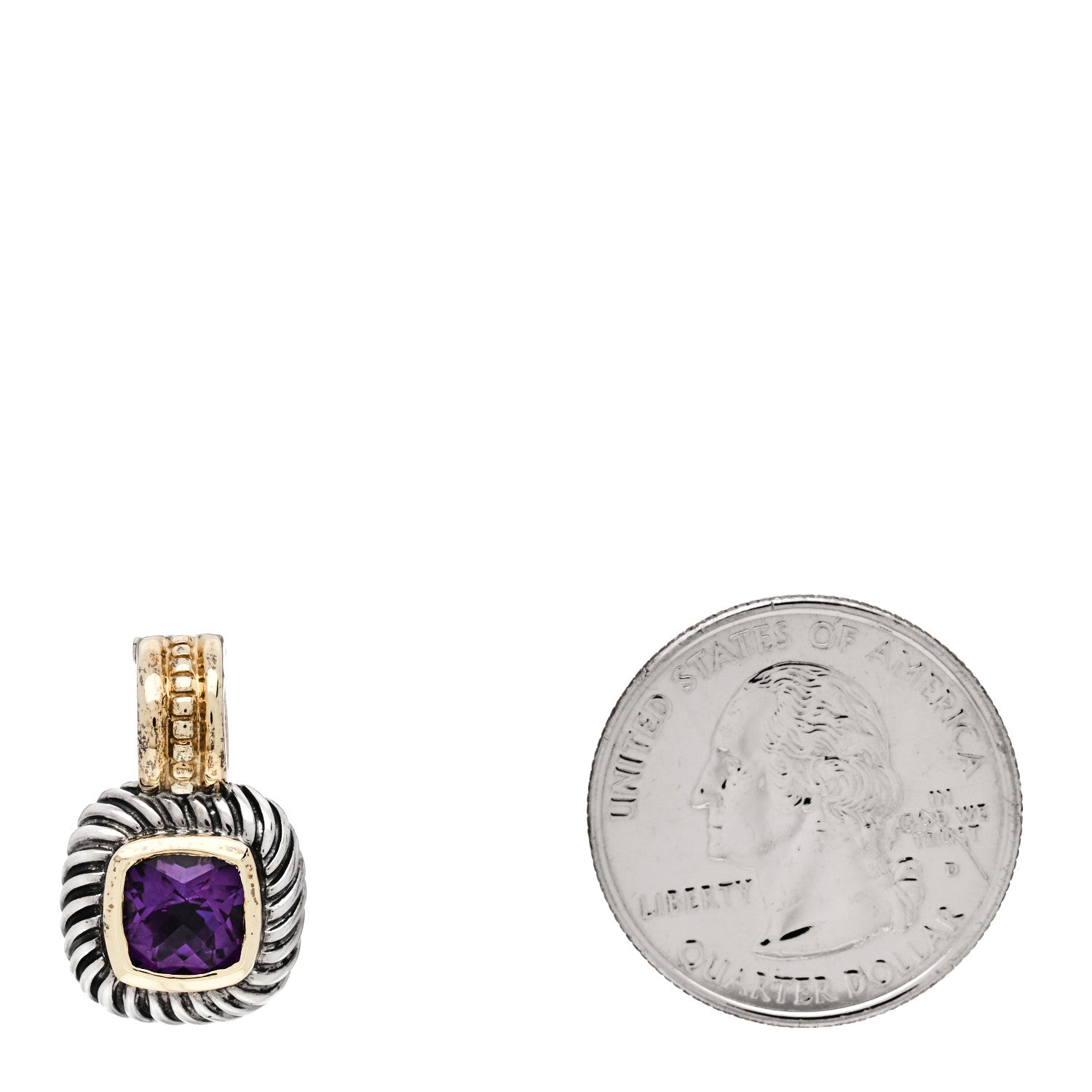 David Yurman Sterling Silver 14K Yellow Gold Amethyst 7mm Albion Enhancer Pendant 2 of 4