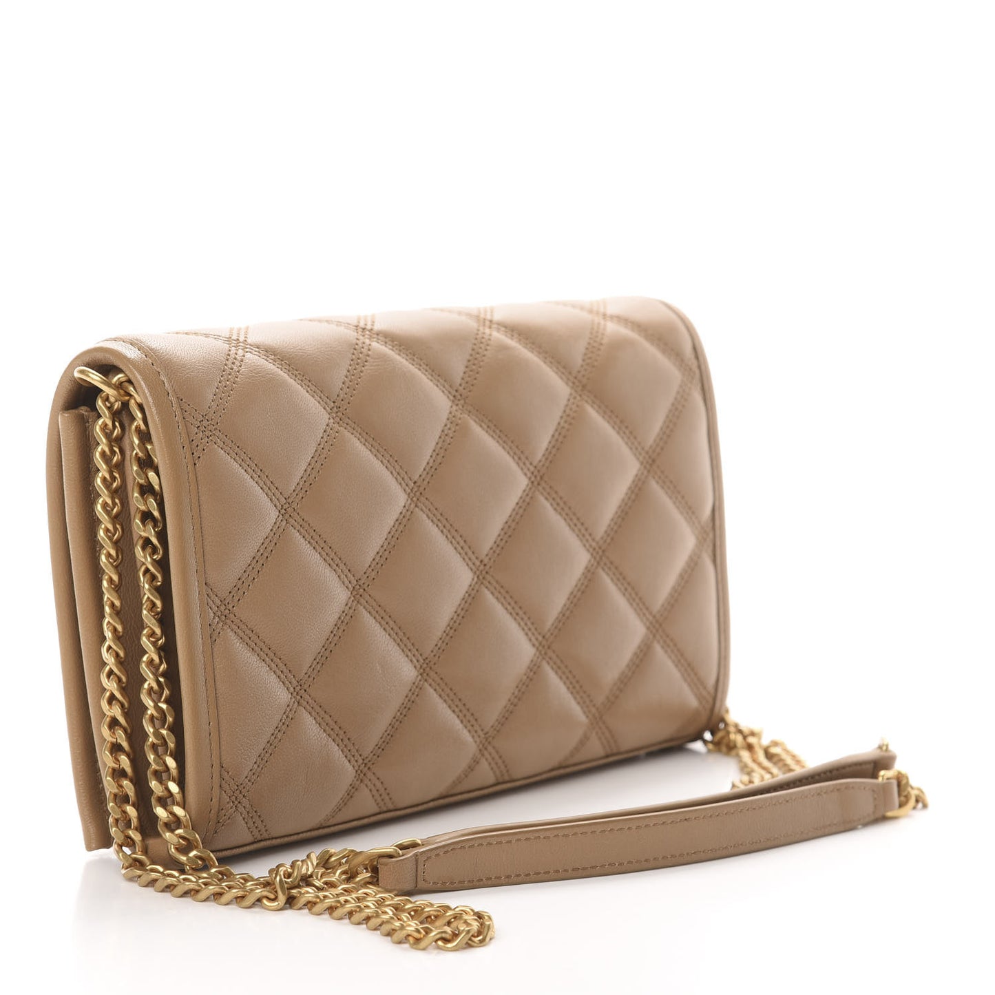 Lambskin Diamond Quilted Becky Chain Wallet Gold Sand