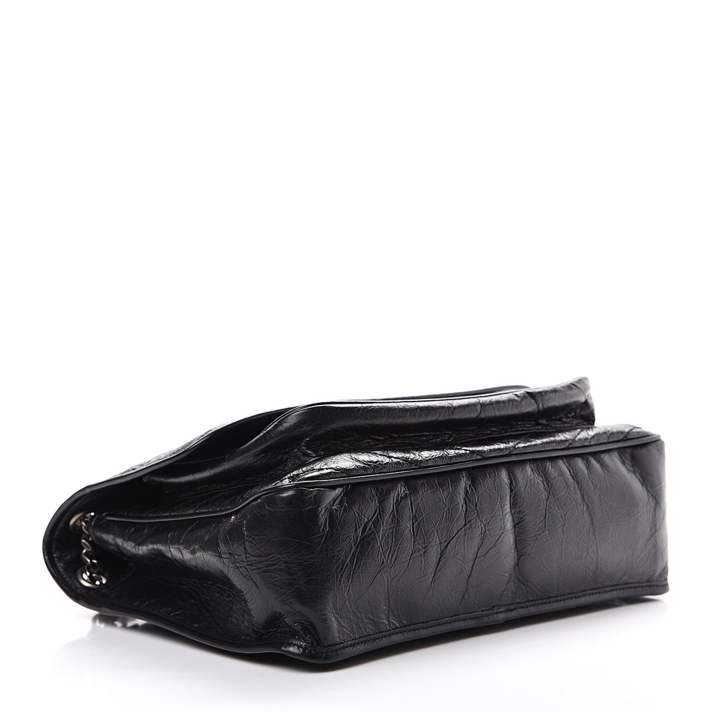 Crinkled Calfskin Matelasse Monogram Large Niki Chain Satchel Black