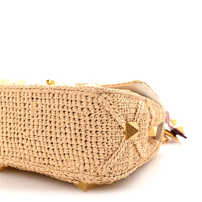 Valentino Garavani Raffia Large Roman Stud Shoulder Bag Naturale Multicolor 9 of 9