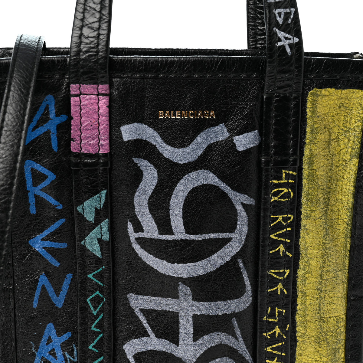 Balenciaga Agneau Arena Graffiti All Over XS Bazar Shopper Tote Black Multicolor 8 of 11