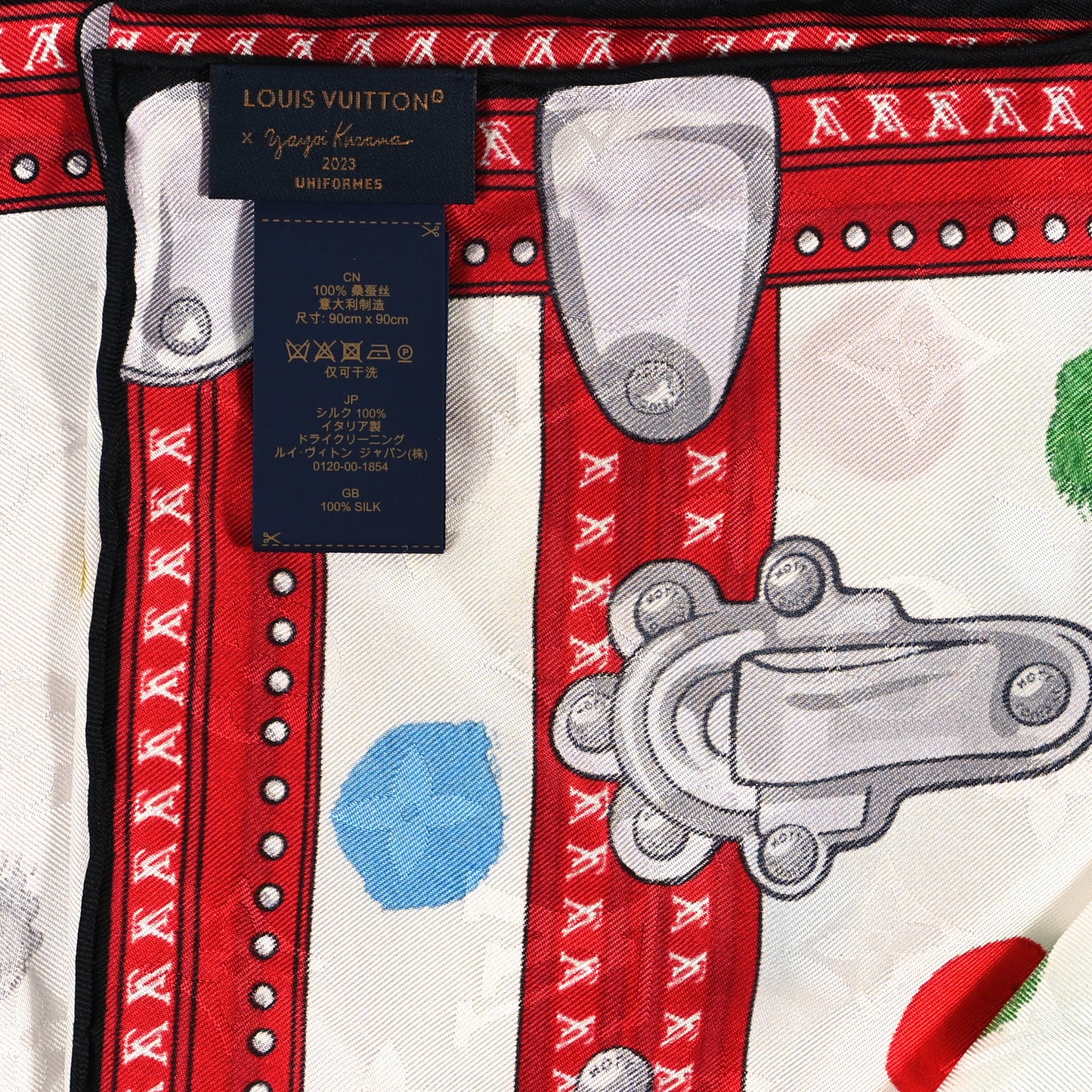 LV X YK Silk Monogram Dots Scarf 90 White