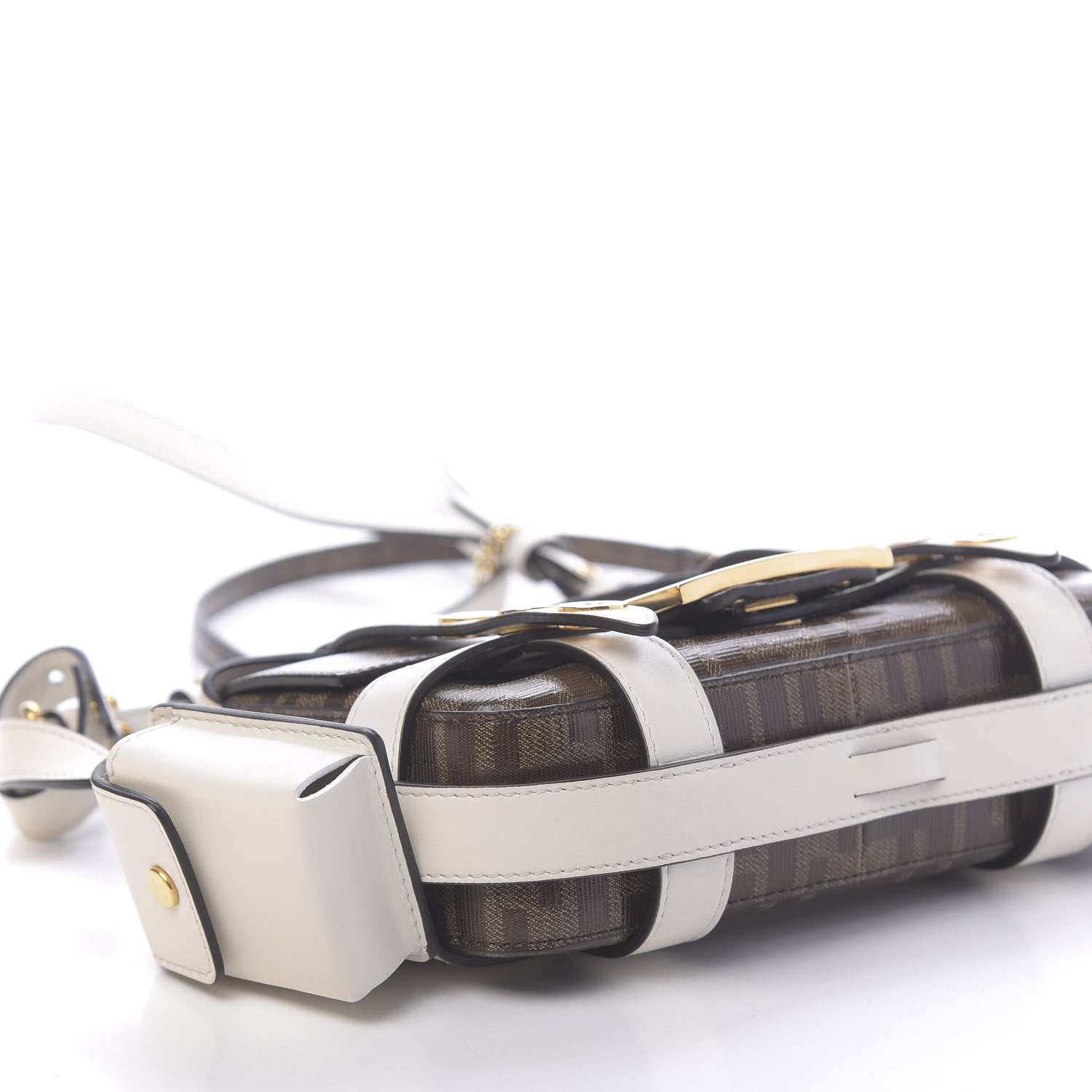 Fendi Glazed Fabric Vitello Century FF 1974 Mini Baguette Cage Mogano Panna White Ice 10 of 12