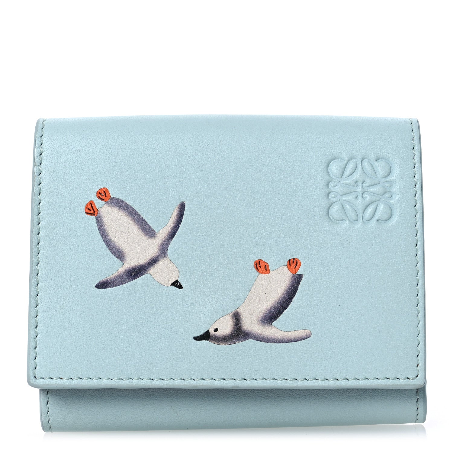 LOEWE レザー ケース 水色 Loewe X SUNA FUJITA Nappa Penguin Trifold Wallet Blue Ice 1657400