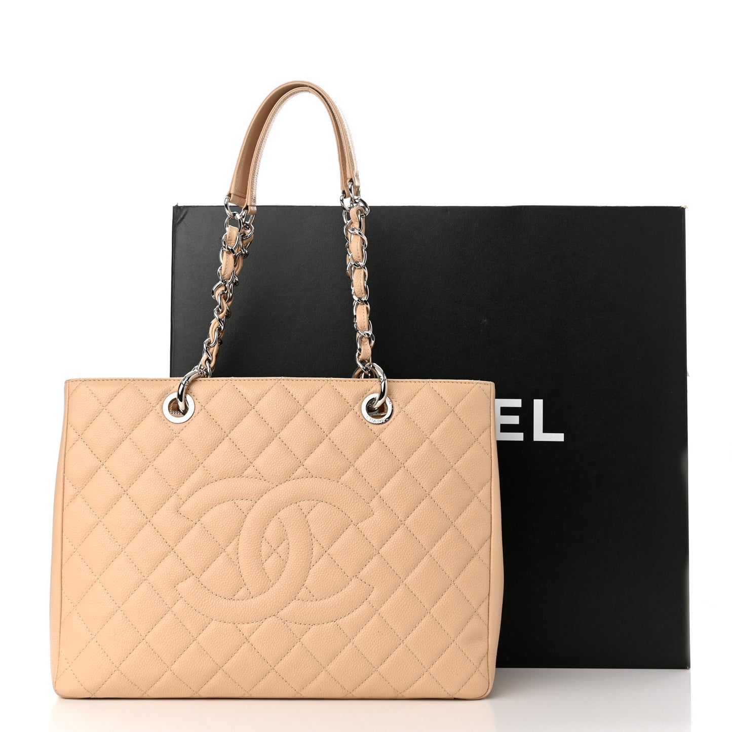 Caviar Quilted Grand Shopping Tote GST Beige Clair