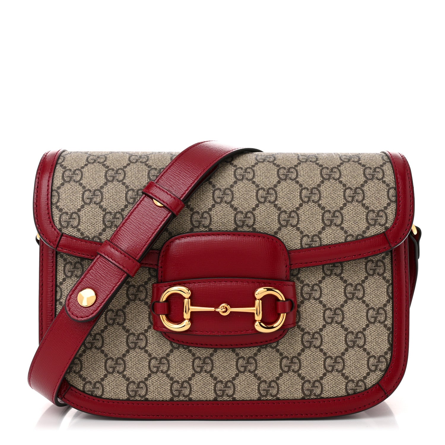 Gucci GG Supreme Monogram Azalea Calfskin Horsebit 1955 Shoulder Bag Beige Ebony New Cherry Red 1 of 11