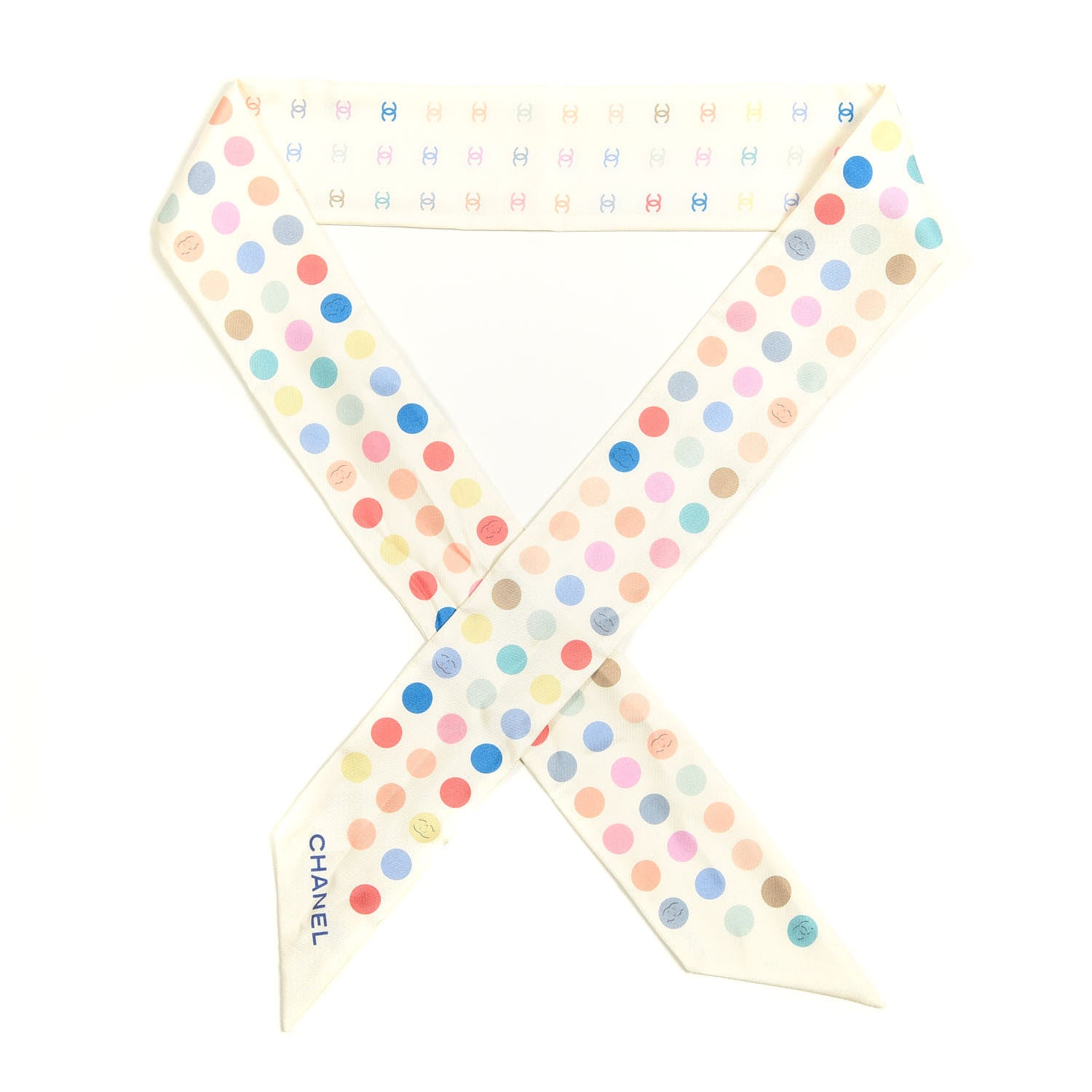 Chanel Silk Polka Dot CC Slim Bandeau Scarf Ivory Multicolor 1 of 4