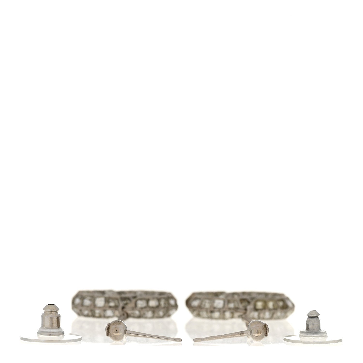 Chanel Baguette Crystal CC Drop Earrings Silver 3 of 5