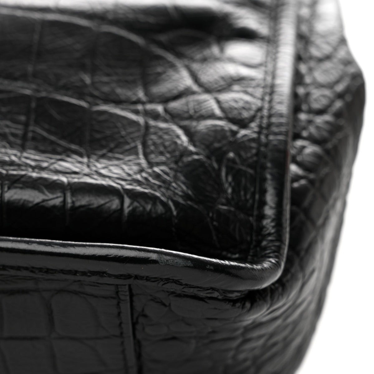 Crocodile Embossed Lambskin Monogram Medium Niki Chain Satchel Black