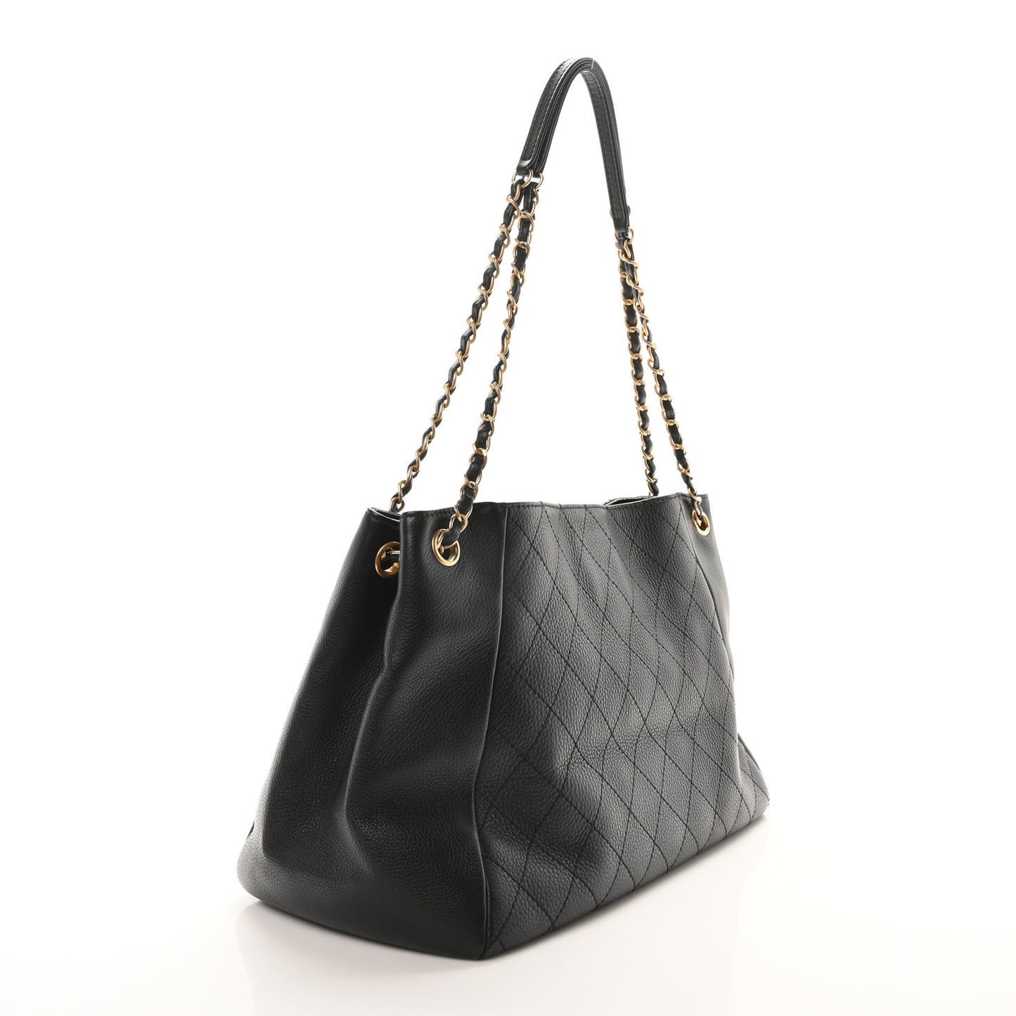 Grained Calfskin Stitched Large Supple Rock Shopping Black