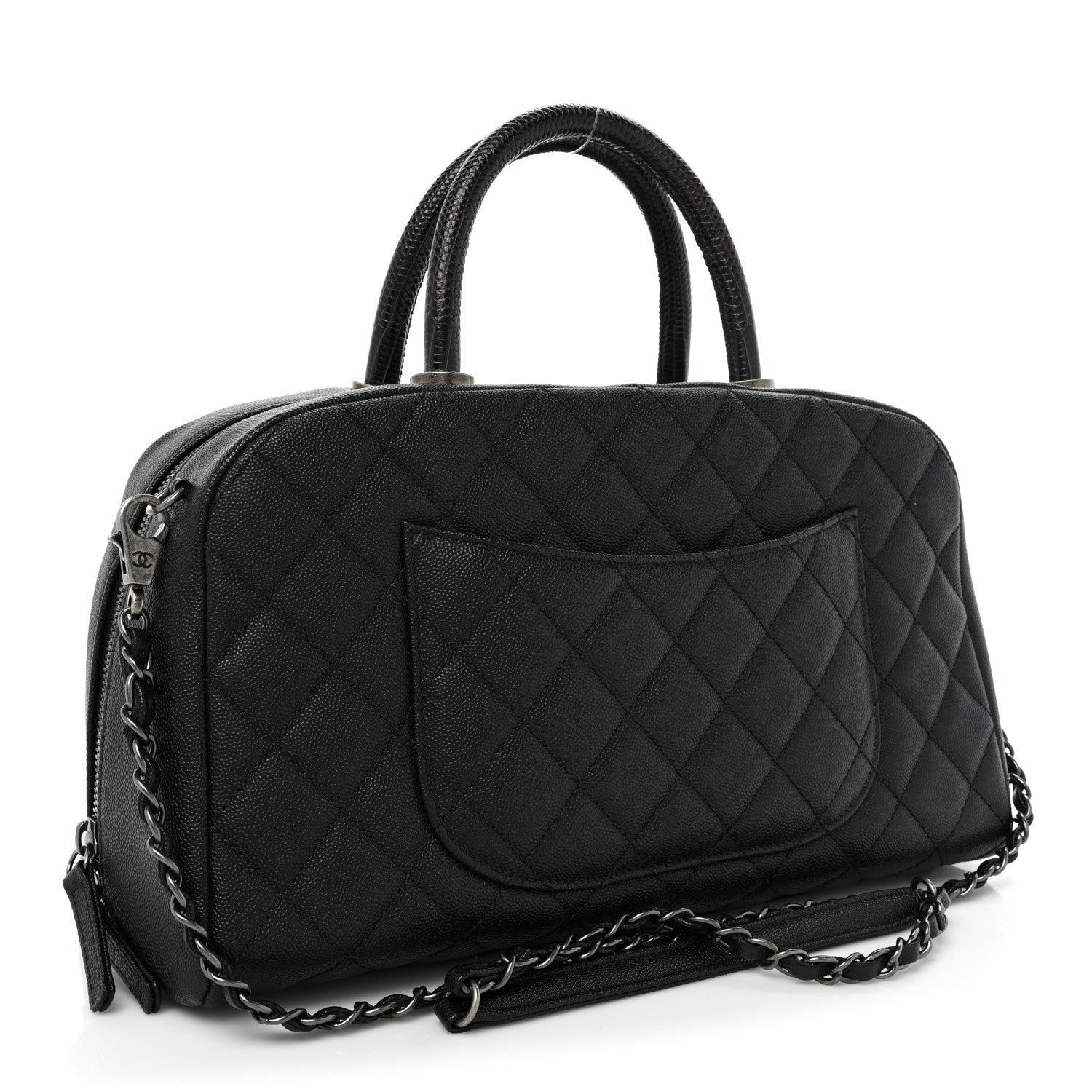 Chanel Caviar Lizard Quilted Coco Handle Bowler Black 3 of 16