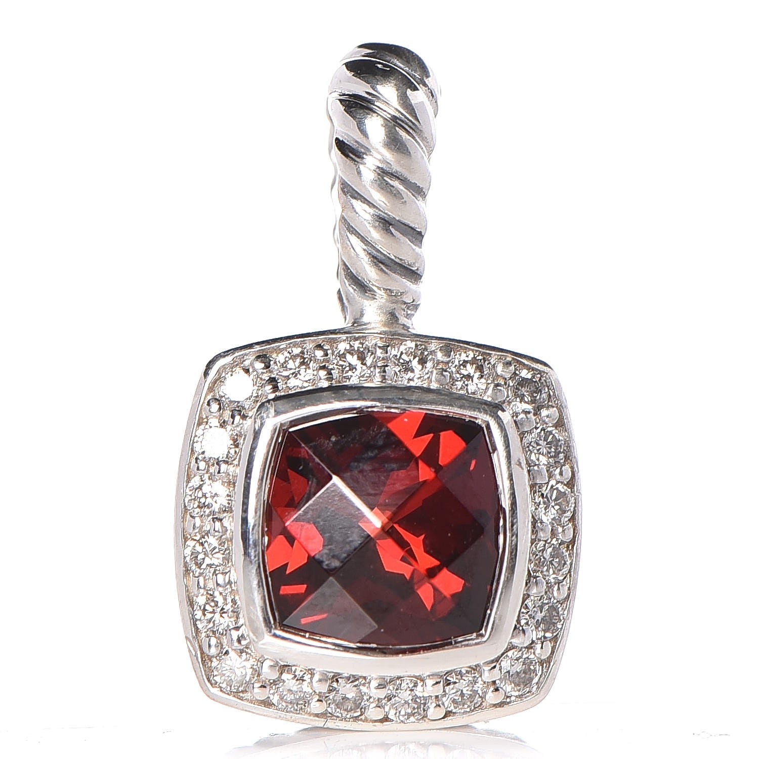 David Yurman Sterling Silver Pyrope Garnet Diamond 11mm Petite Albion Pendant Enhancer 1 of 3