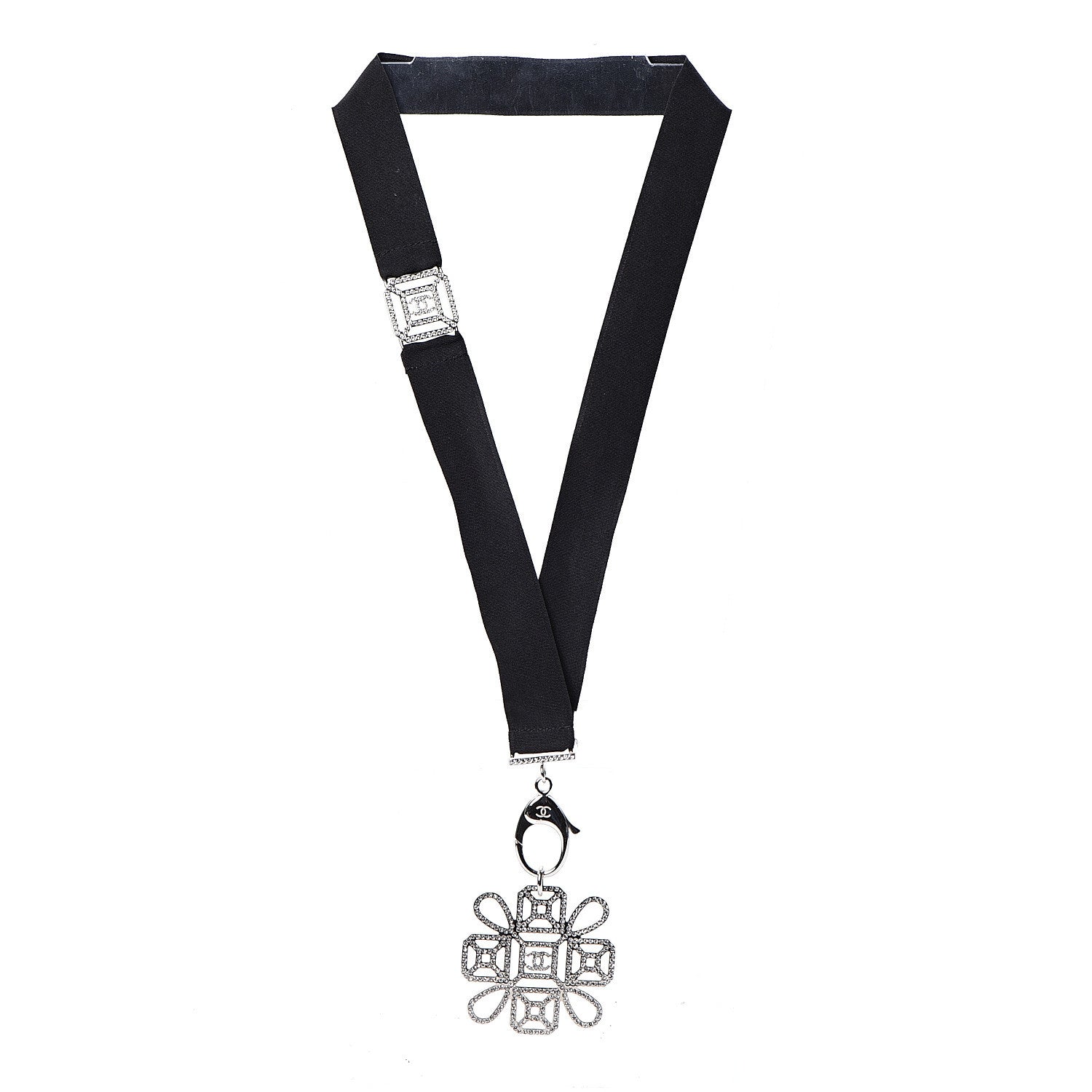 Chanel Crystal CC Cross Lanyard Necklace Black Silver 2 of 6