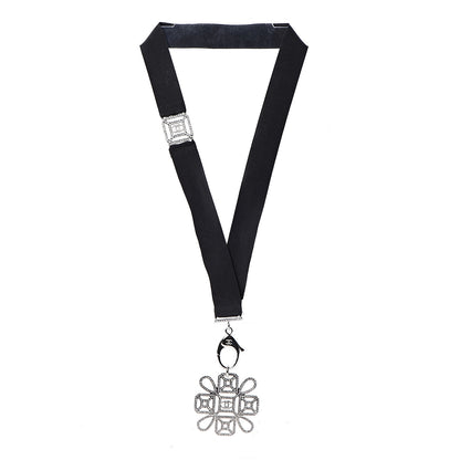 Chanel Crystal CC Cross Lanyard Necklace Black Silver 2 of 6