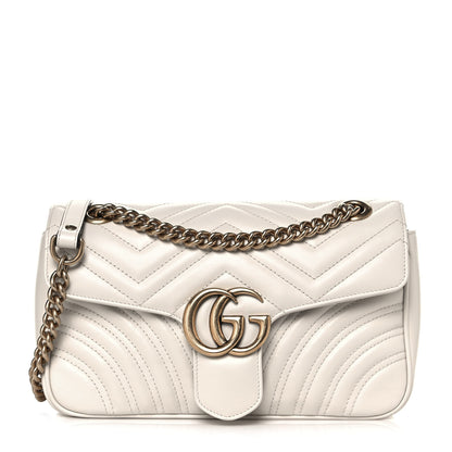 Gucci Calfskin Matelasse Small GG Marmont Shoulder Bag White 1 of 13