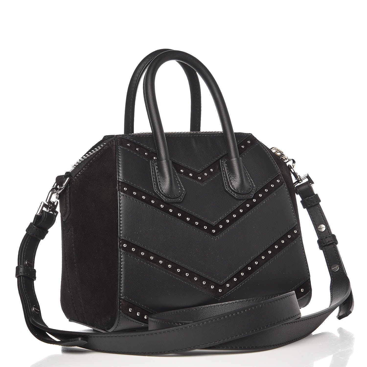 Givenchy Calfskin Suede Mini Studded Chevron Antigona Black 3 of 9