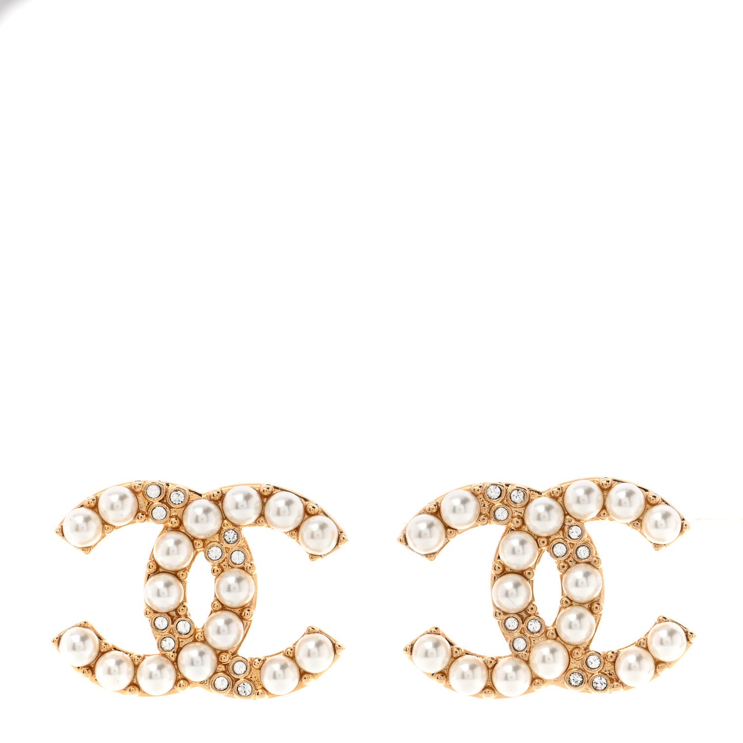 Crystal Pearl CC Drop Earrings Gold