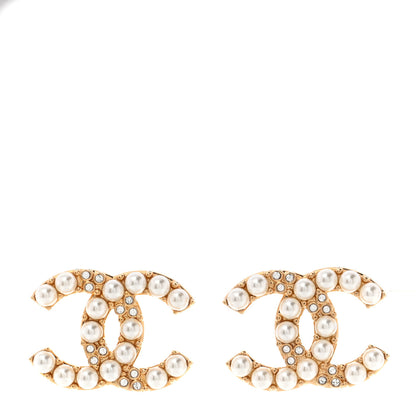 Chanel Crystal Pearl CC Drop Earrings Gold 1 of 5